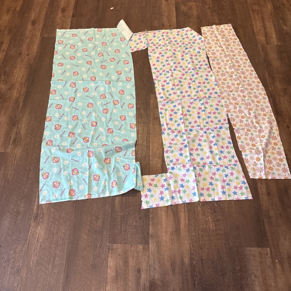 Print Flannel Fabric Lot Teal Green Princess Stars Flowers 1 Yard Crafts